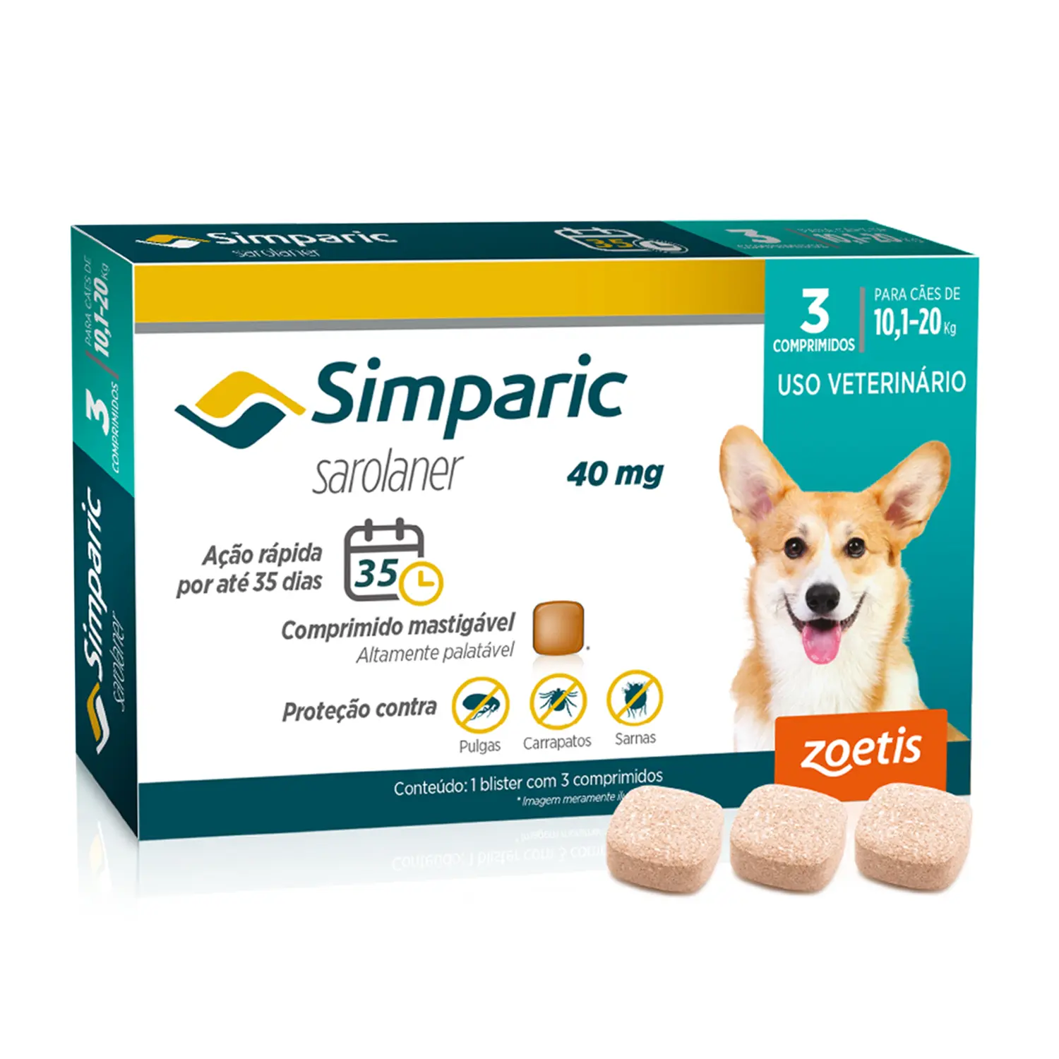 Antipulgas Simparic 40mg para Cães 10 a 20kg